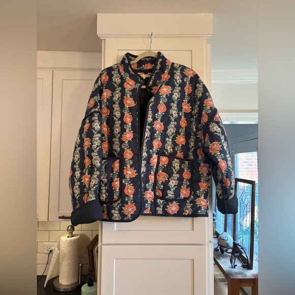 new Free People Chloe quilted jacket in dusk combo blue floral - Picture 2 of 6